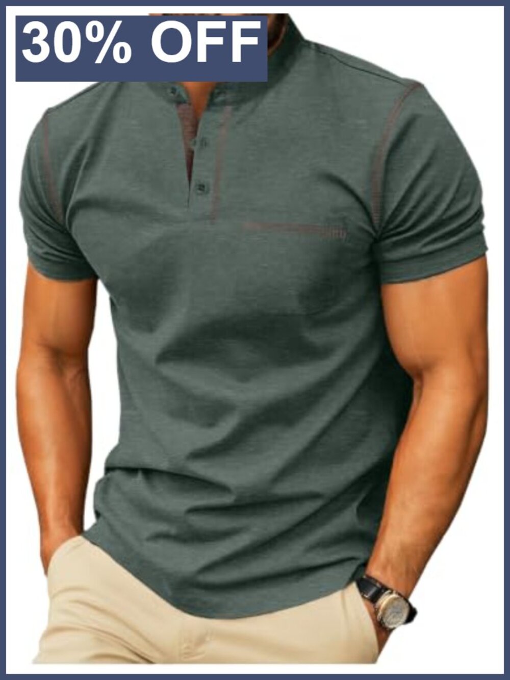 Men's Henley Shirt Short Sleeve Casual Cotton Tee Pocket Button Summer